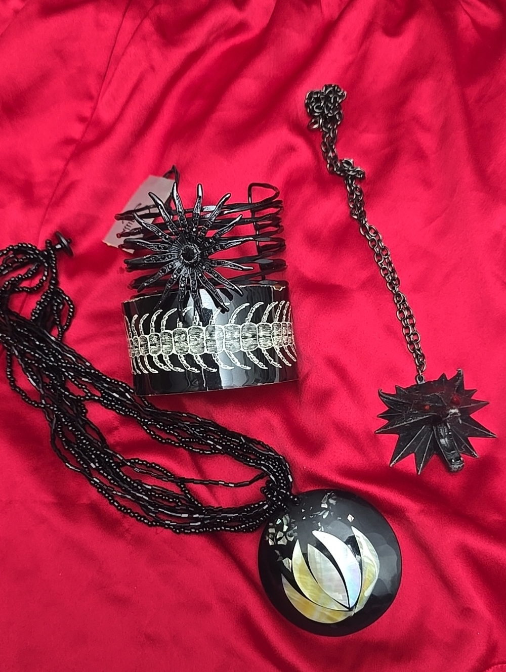 Black Statement Jewelry Set with Mother-of-Pearl Pendant